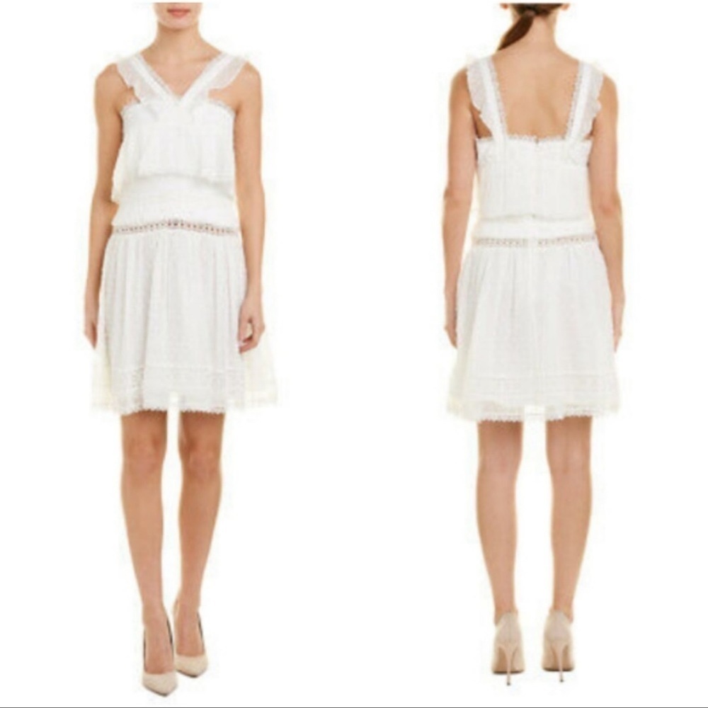 NWT Monique Lhullier White Midi Dress Eyelet Blouson Raised Polka Dots Lace 6 - Picture 3 of 13